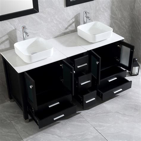 Wonline 60 Inches Bathroom Vanity Wood Cabinet Double White Ceramic