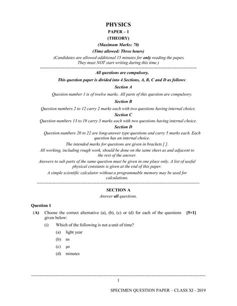 ISC Class 11 Physics Specimen Paper 2024 PDF OneEdu24