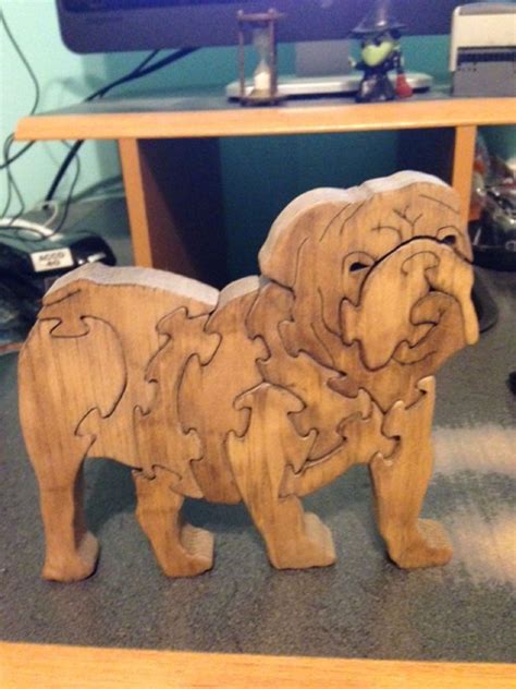 Wooden Bulldog Scroll Saw Puzzle Handmade 11 Pieces Stained