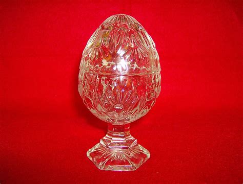 Crystal Pressed Glass Egg On Pedestal ~ Trinket Box From Marysmenagerie On Ruby Lane