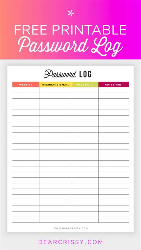 39 Best Password List Templates Word Excel And Pdf Template Lab