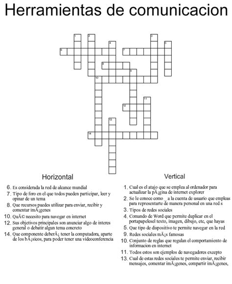 Tics Segundo Parcial Crucigrama De Herramientas De La Comunicacion