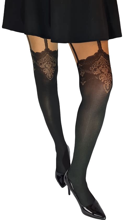 Collants Sexy Effet Bas Avec Jarretelles Noir Et Violet TI112 Par PASSION