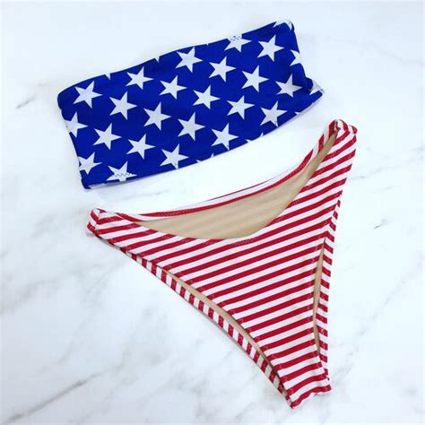 Womens American Flag Bikini High Leg Bandeau Swimsuit Etsy