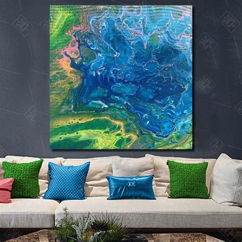 Blue Green Wall Art Acrylic Painting On Canvas Large Abstract