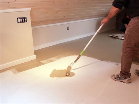 Use the 150 grit sandpaper and scar the surface of the previous finish (varnish, etc.) in a circular motion. Painted Plywood Floors - Bob Vila