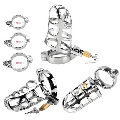 Hot Men Metal Chastity Penis Cock Ring Sleeve Lock Cock Cage Chastity Belt Sex Toys For Device