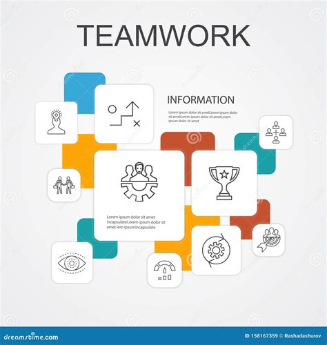 Teamwork Infographic 10 Line Icons Stock Vector Illustration Of