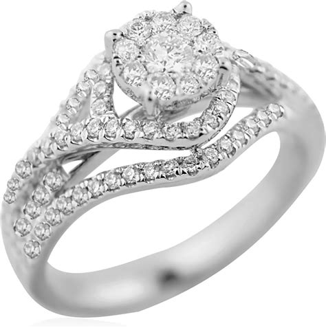 Midwest Jewellery 10k White Gold Natural Diamond Engagement Ring Swirl