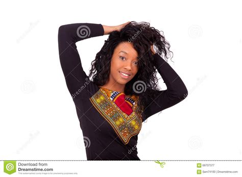 African American Woman Touching Her Curly Hairs Stock Image Image Of