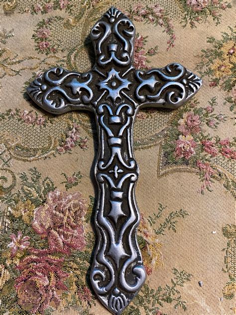 Vintage Metal Cross Detailed Silver Colored And Black Made In Etsy