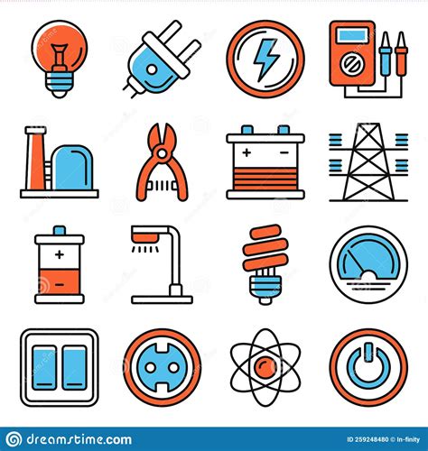 Electricity Energy Icons Set On White Background Vector Stock
