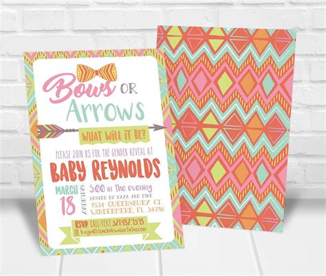 Bow Or Arrows Gender Reveal Party Invitations Printable Gender Etsy