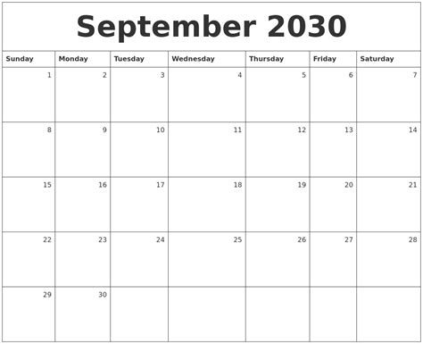 September 2030 Monthly Calendar