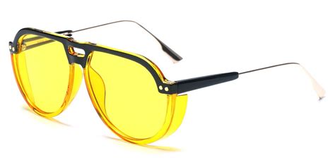 round pilot aviator retro vintage style sunglasses gold metal black yellow s80 ebay
