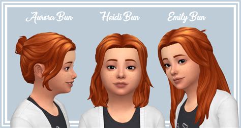 Aurora Heidi And Emily Buns For Kids Sims Hair Sims 4 Children