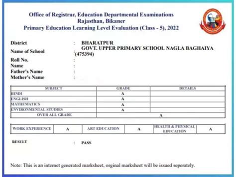 Rbse 5th Result 2022 Declared 938 Pass In Bser Rajasthan Board