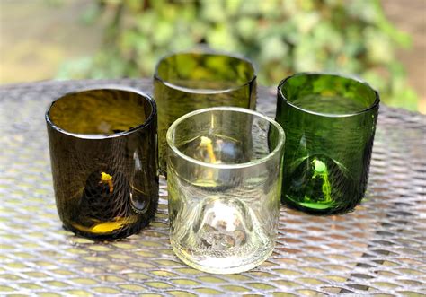 Set Of 4 Recycled Wine Bottle Glasses Assorted Colors Etsy