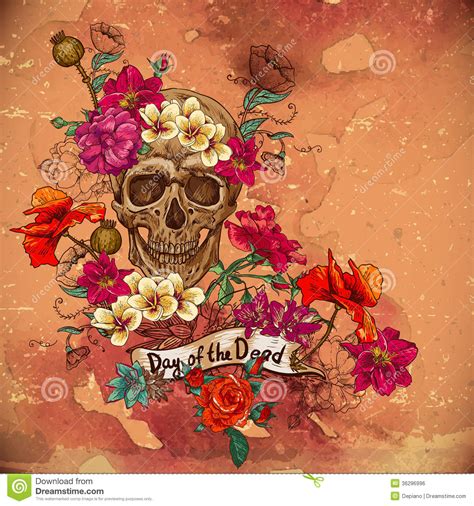 Skull And Flowers Day Of The Dead Royalty Free Stock Image Image