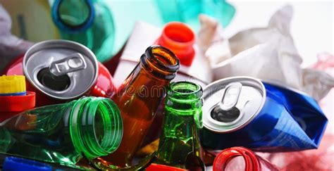 Recyclable Garbage Consisting Of Glass Plastic Metal And Paper Stock Image Image Of Page
