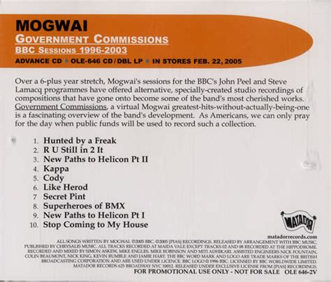 Mogwai Government Commissions Bbc Sessions 1996 2003 Us Promo Cd