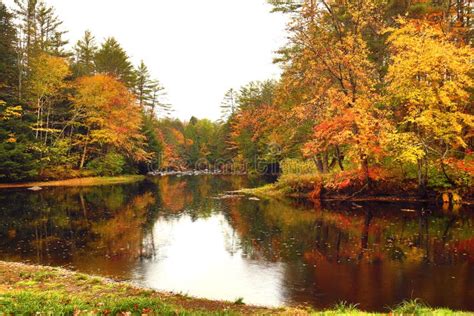 Sugar River Reflecting Fall Foliage In Newport New Hampshire Stock