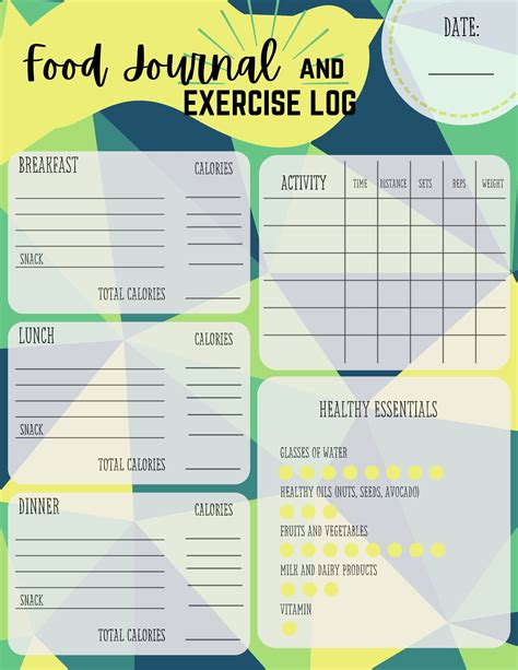 Printable Food Journal And Exercise Log Etsy