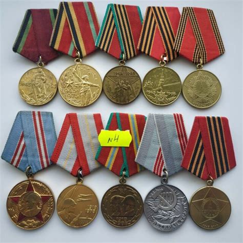 Set 10 Soviet Russian Military Medals With Ribbons Veteran Wwii Ussr