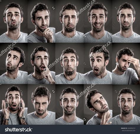 Young Man With Multiple Face Expressions Facial Expressions Drawing