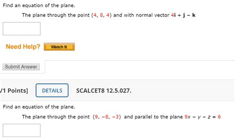 Solved Find An Equation Of The Plane The Plane Through The