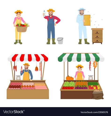 Sellers And Farmers Icons Set Royalty Free Vector Image