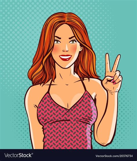 Beautiful Redhead Girl Hand Gesture Is Symbol Vector Image On