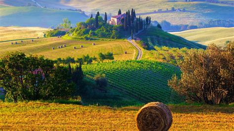 Italia Toscana Paisaje Campos Pajares Granjas La Salida Del Sol