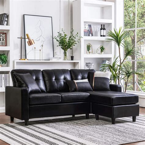 Honbay Convertible Sectional Sofa Couch Leather L Shape Couch With