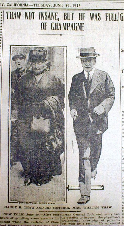 1915 Newspaper Wpic Harry Thaw Found Sane Stanford White Murder