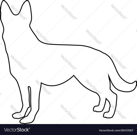 Black Outline Silhouette Of German Shepherd Dog Vector Image