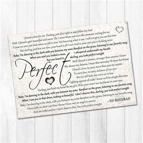 5 / 5 577 мнений. Ed Sheeran Perfect A4 PRINT divide Song Lyrics Gift ...