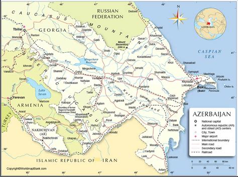 Labeled Map Of Azerbaijan With States Capital And Cities