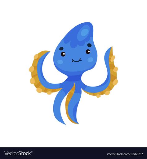 Cute Blue Octopus Cartoon Character Funny Vector Image