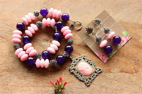 Designer Baby Pink Purple Gemstone Handmade Necklace Set At ₹2950 Azilaa