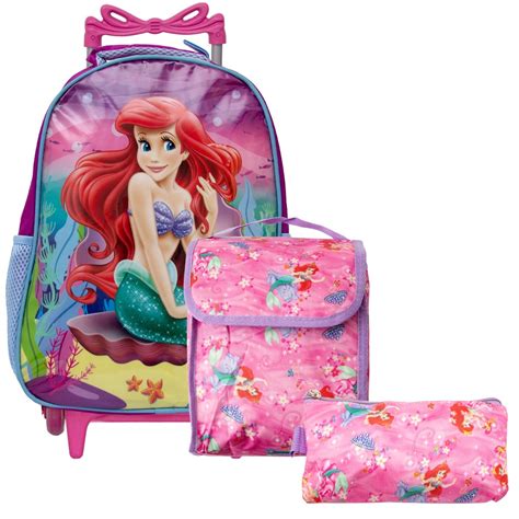 Mochila Feminina Ariel Sereia Lancheira Estojo Rodinhas No Shoptime