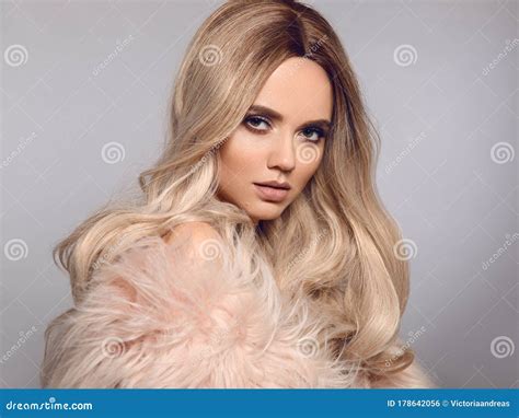 Ombre Blond Shiny Hair Beauty Fashion Blonde Woman Portrait Stock