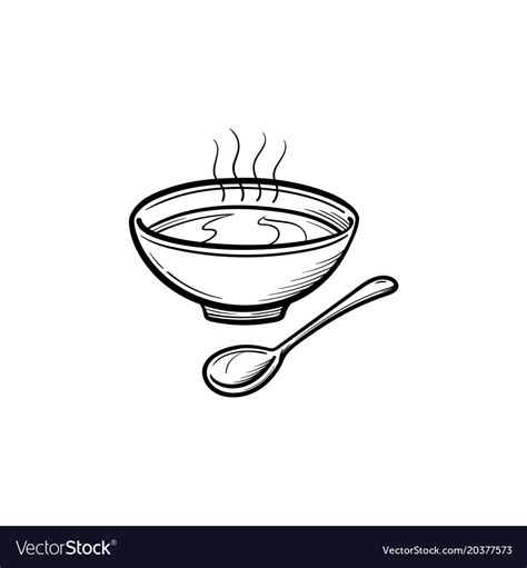 Bowl Of Soup With Spoon Hand Drawn Sketch Icon Vector Image