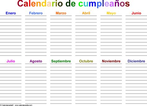 Calendario De Cumpleaños En Word Excel Y Pdf