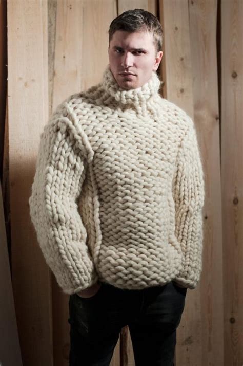 Super Chunky Knit Men S Sweater Big Knit Turtleneck Etsy Men