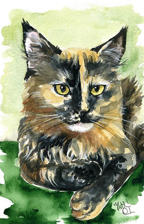 Tortoiseshell Maine Coon Portrait Painting By Dora Hathazi Mendes Pixels