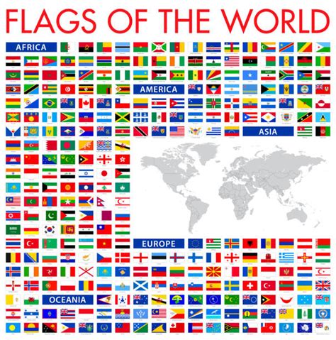 All Flags Of The World In Alphabetical Round Circle Glossy Style Stock