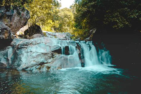 River Waterfall Rocks Trees Landscape Hd Wallpaper Peakpx