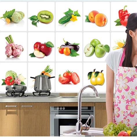 2017 New 3d Diy Vinyl Oil Proof Kitchen Wall Stickers Vegetable Fruit