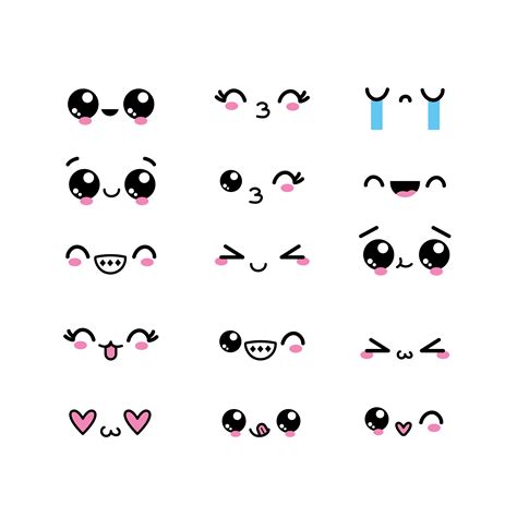 Conjunto De Caras De Dibujos Animados Kawaii En Emoji Feliz Punteado